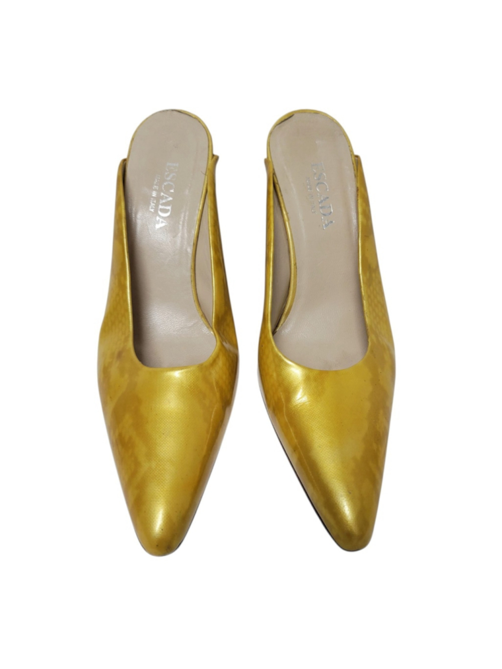 ESCADA Women's Yellow Patent Leather 3.5" Mule Heels Slip-On Shoes Size 8B